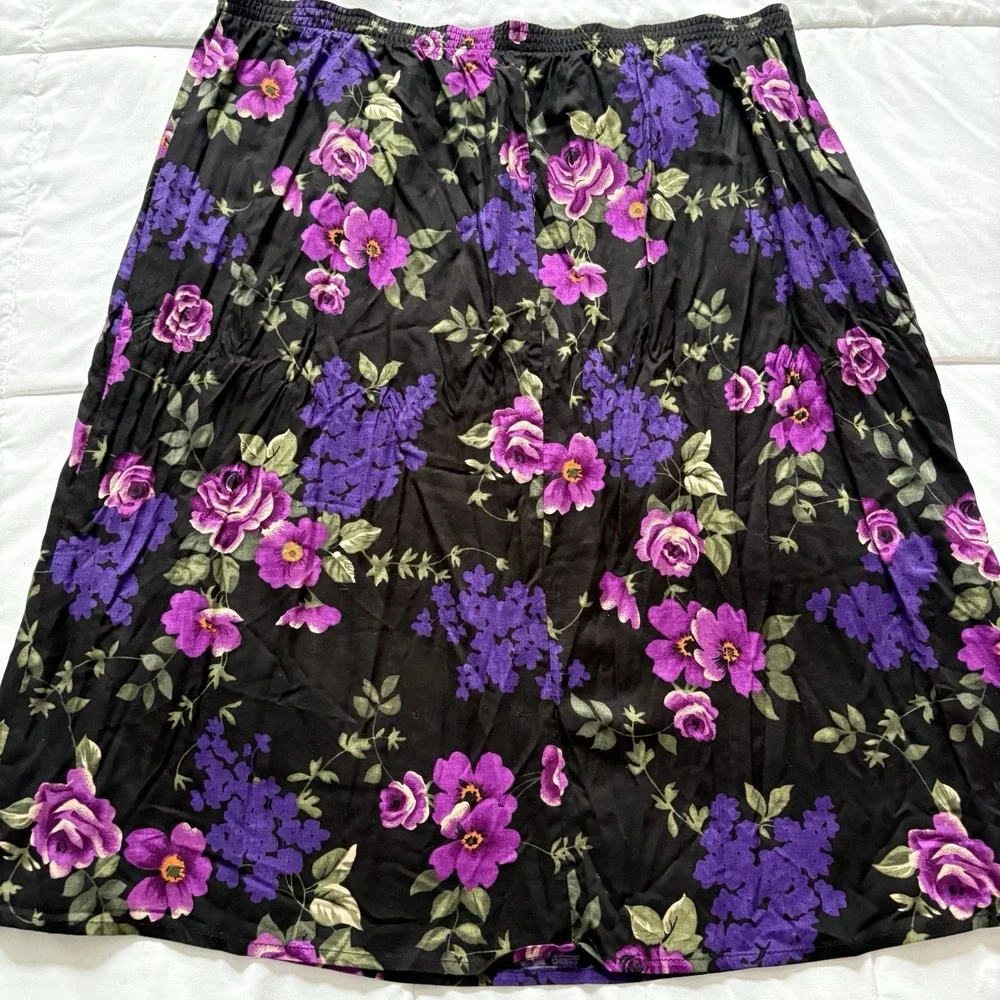 Vintage 90s Skirt Womens XL Black Floral Feminine Dainty Fairy Cottagecore Fairy